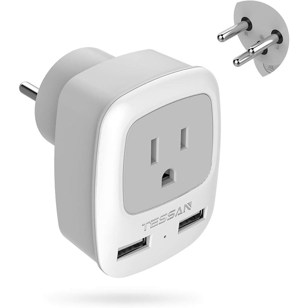 Israel Power Adapter Type H 3 Prong Grounded Travel Plug Adaptor & 2 USB Charger